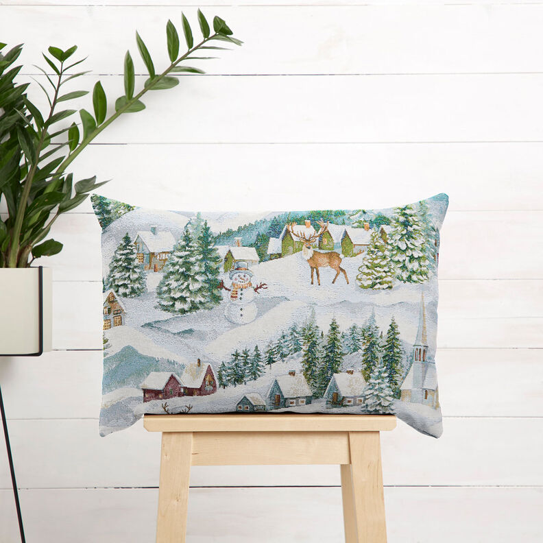 Dekostoff Gobelin Winterlandschaft – elfenbein/helltürkis, image number 6