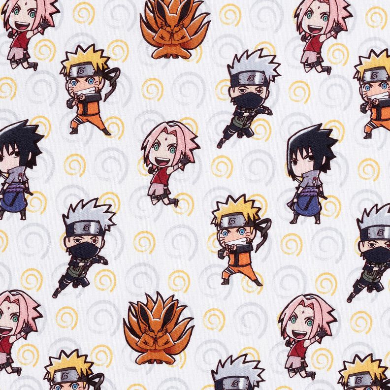 Baumwollpopeline Chibi Naruto Lizenzstoff – weiss,  image number 1