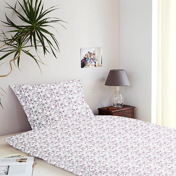 Dekostoff Baumwollpopeline Schmetterlinge & Orchideen – pastellviolett
