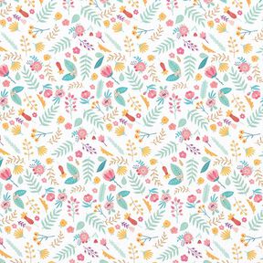 Baumwollstoff Perkal kleine Blumen und Blätter – rosa/gelb, 