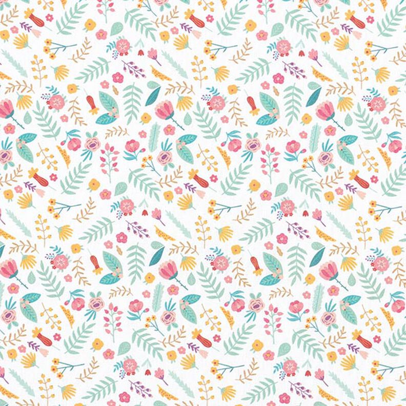 Baumwollstoff Perkal kleine Blumen und Blätter – rosa/gelb,  image number 1