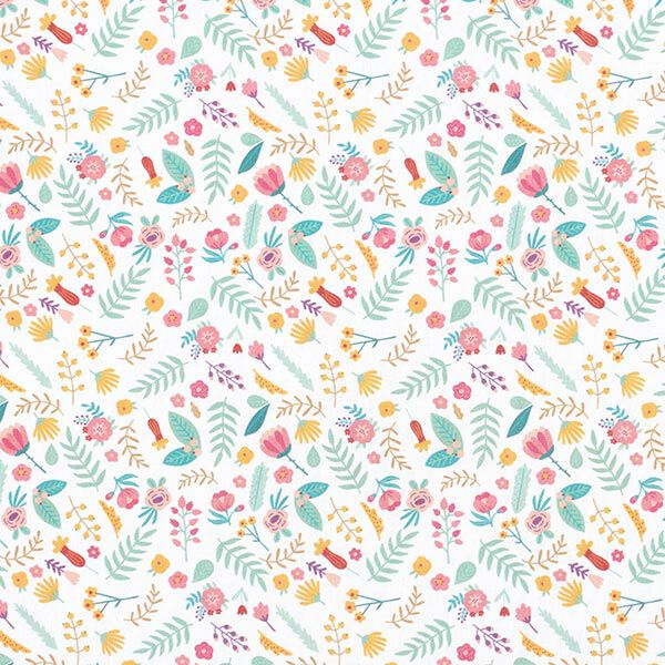 Baumwollstoff Perkal kleine Blumen und Blätter – rosa/gelb,  image number 1