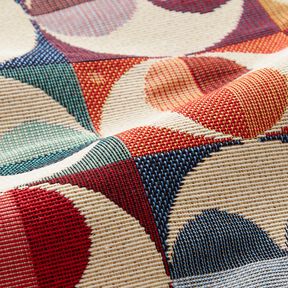 Dekostoff Gobelin Kreise und Quadrate – hellbeige/blau, 