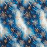 French Terry Sommersweat Schneeflocken Milchstraße | Glitzerpüppi – indigo/altgold,  thumbnail number 1