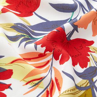 Viskosestoff tropische Blumen – weiss, 