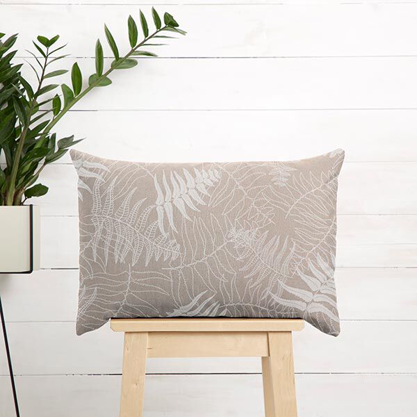 Dekostoff Halbpanama filigrane Farn-Wedel – natur/weiss | Reststück 50cm