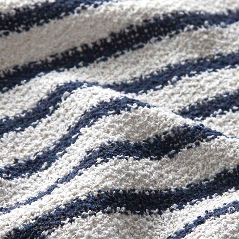 Strickbouclé Streifen und Glitzer – weiss/marineblau,  image number 3
