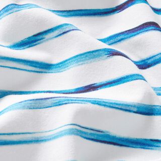 Baumwolljersey Aquarell-Streifen breit Digitaldruck – elfenbein/blau, 