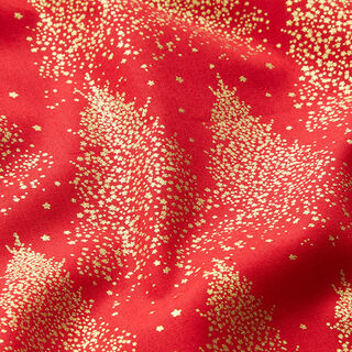 Baumwollstoff Popeline Tannenbäume Goldstaub – rot/gold, 