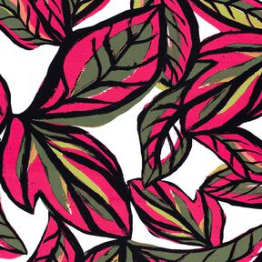 Viskosejersey große Blätter – intensiv pink/nachtblau, 