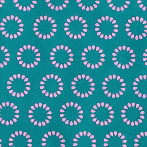 Beschichtete Baumwolle bunte Kreise – petrol/pastellviolett, 