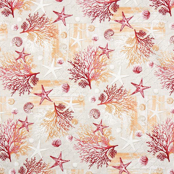 Dekostoff Canvas Maritime Collage – rot/orange | Reststück 100cm