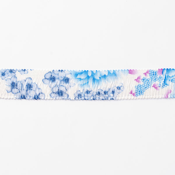 Fransenband Blumen [30 mm] – weiss/blau,  image number 2