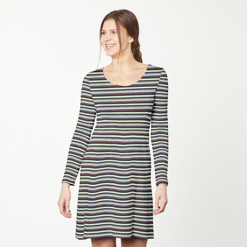 Viskosejersey bunte Streifen mit Glitzer – marineblau/lindgrün,  image number 5