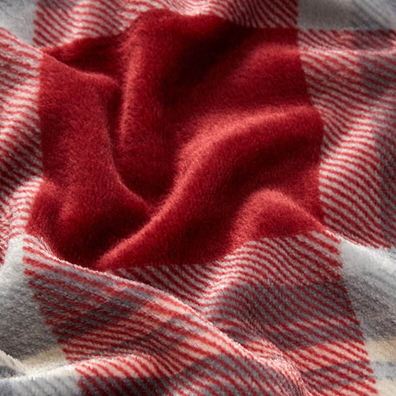 Kuschelfleece Karo – karminrot/hellgrau, image number 2