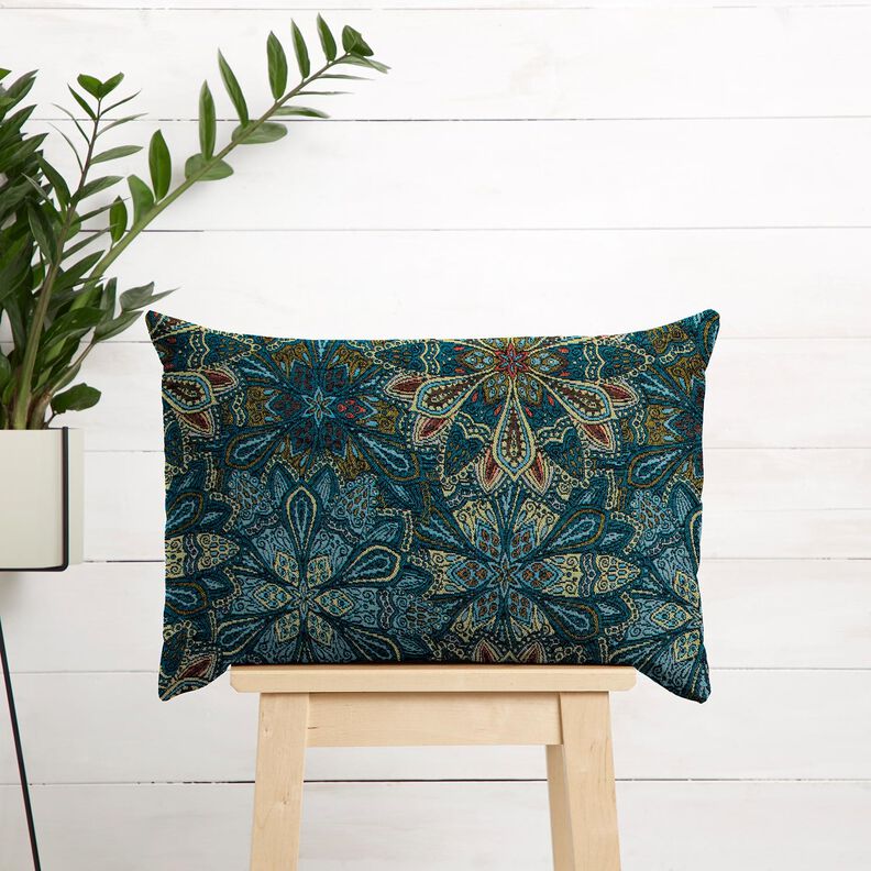 Dekostoff Gobelin Mandala Blumen – schwarz/blau,  image number 7