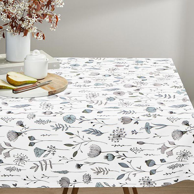 Dekostoff Halbpanama Blumenzeichnung – wollweiss/schwarz,  image number 7