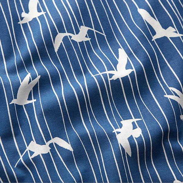 Dekostoff Halbpanama Möwen – ozeanblau/weiss | Reststück 100cm