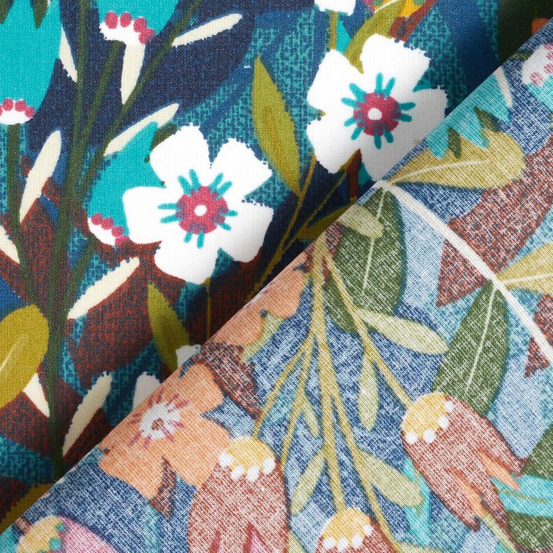 Beschichtete Baumwolle Blumen-Mix &ndash; petrol/burgunder,  image number 4