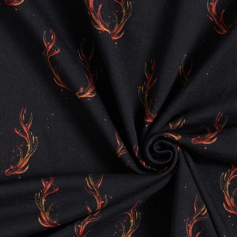 French Terry Panel Feuerhirsch | Glitzerpüppi – schwarz/orange, image number 3