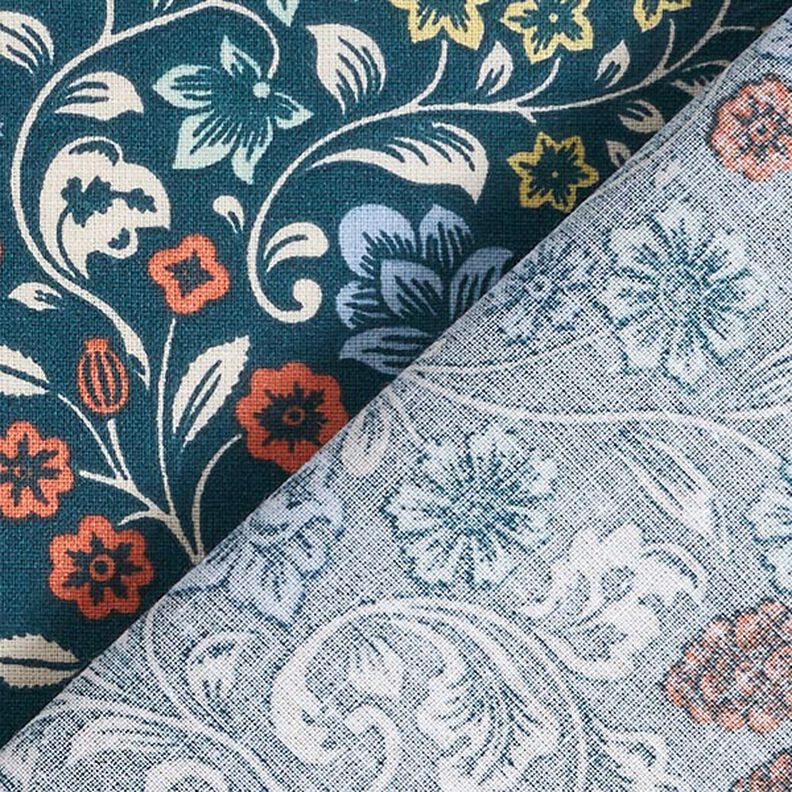 Baumwollstoff Cretonne Blumenranken – petrol/helltaupe,  image number 4