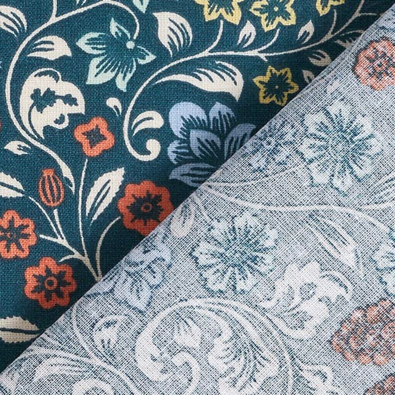 Baumwollstoff Cretonne Blumenranken – petrol/helltaupe, image number 4
