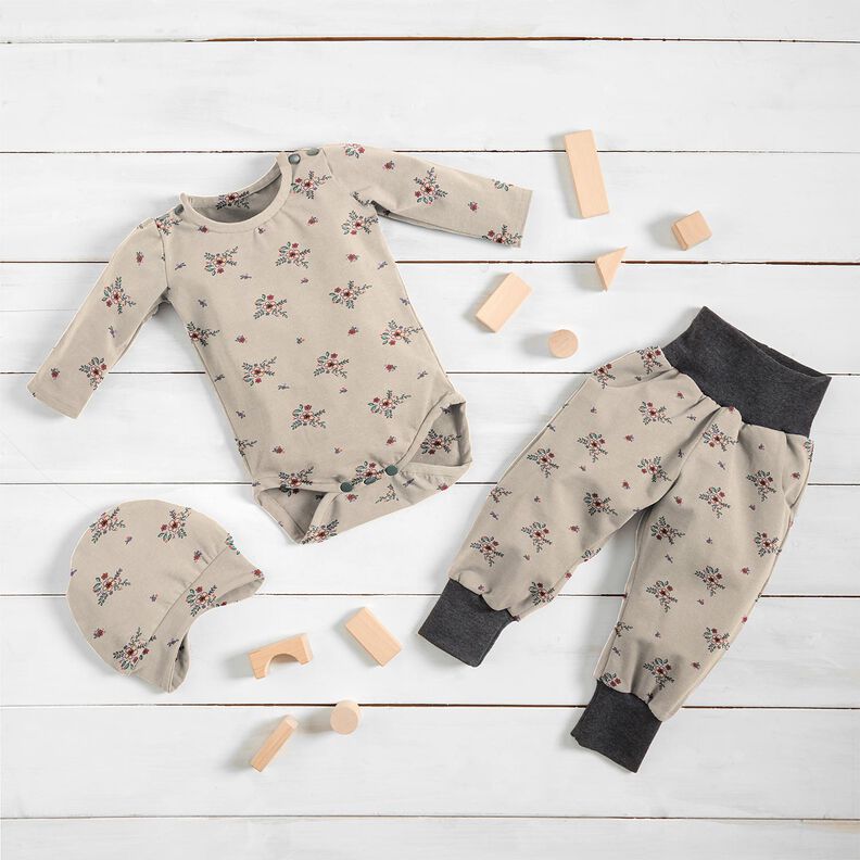 GOTS Baumwolljersey verstreute Blumen | Poppy Fabrics – mandel,  image number 7
