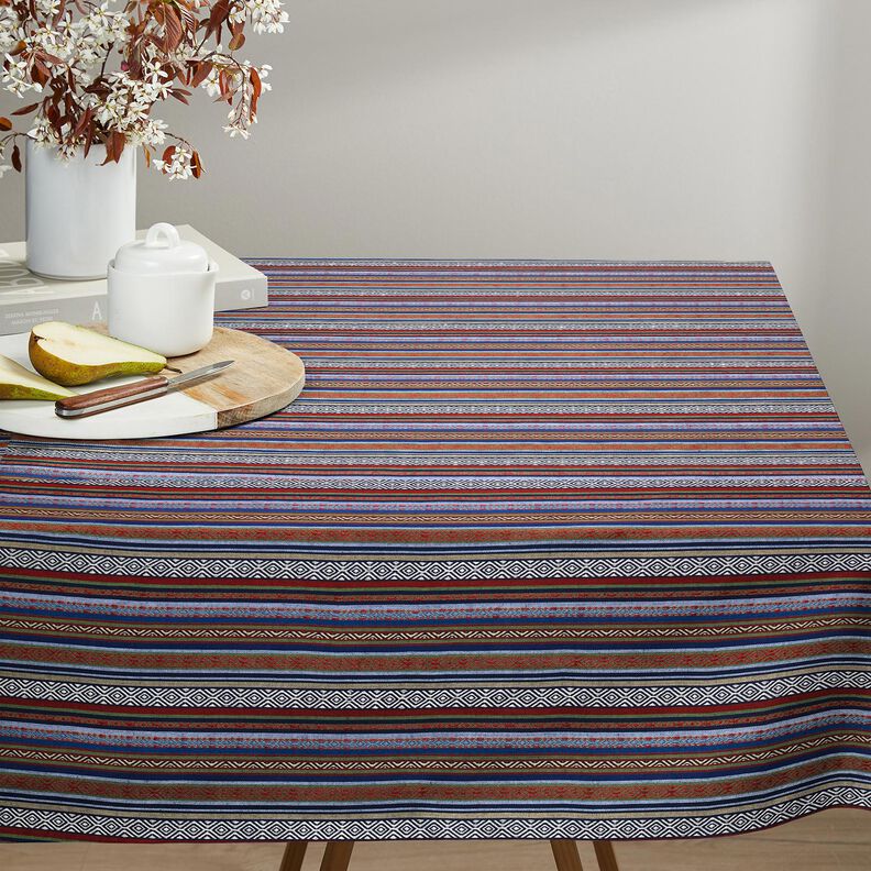 Dekostoff Jacquard abstrakte Streifen – marineblau/karminrot, image number 5