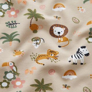 GOTS Baumwolljersey süsse Dschungeltiere – cashew, 