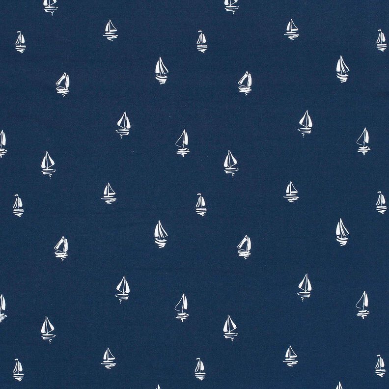 Baumwolljersey gezeichnete Segelbötchen – marineblau,  image number 1