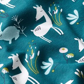 Baumwolljersey Hase & Reh – petrol, 