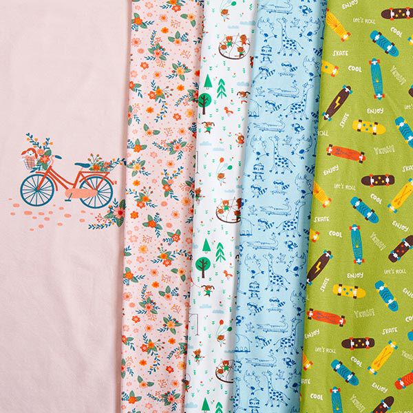 Baumwolljersey Panel Fahrrad-Ausflug | PETIT CITRON – rosé/petrol