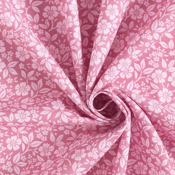 Baumwollpopeline Bi-Color-Blumen – altrosa/rosé | Reststück 50cm
