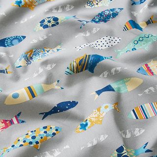 Baumwollstoff Cretonne abstrakte Fische – seidengrau, 