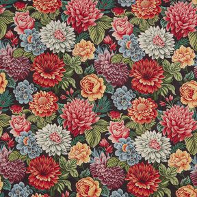 Dekostoff Gobelin große Blumen – schwarz/rot, 