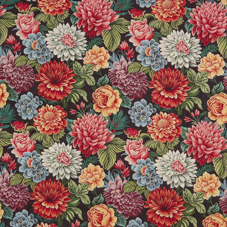 Dekostoff Gobelin große Blumen – schwarz/rot, image number 1