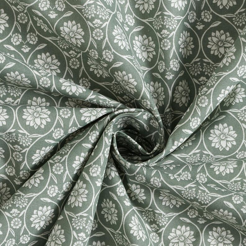 Baumwollstoff Cretonne Blumen und Ranken – schilf/weiss,  image number 3