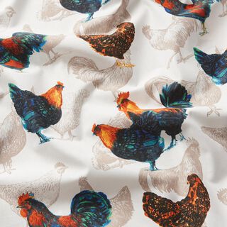 Baumwollstoff Cretonne Hühner – weiss/nachtblau, 