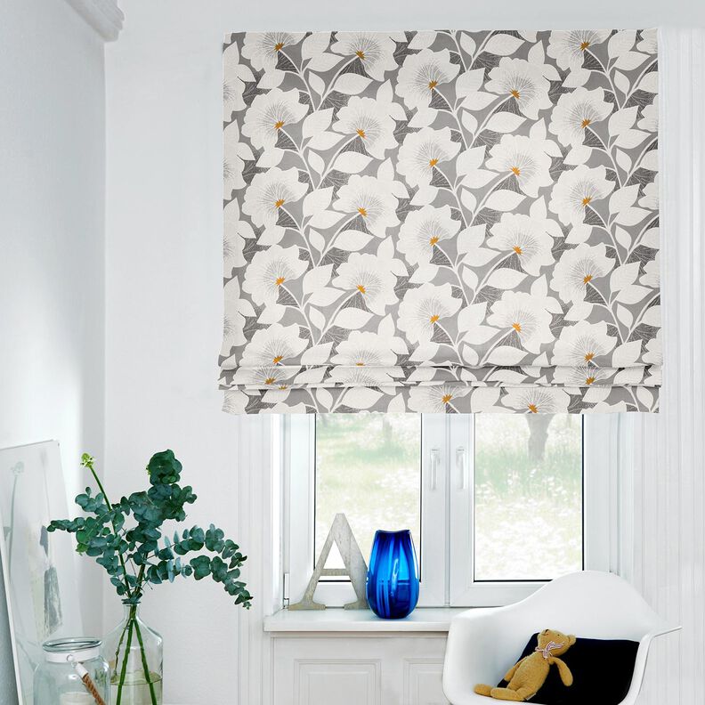 Dekostoff Halbpanama große Blumen 280 cm – grau,  image number 6