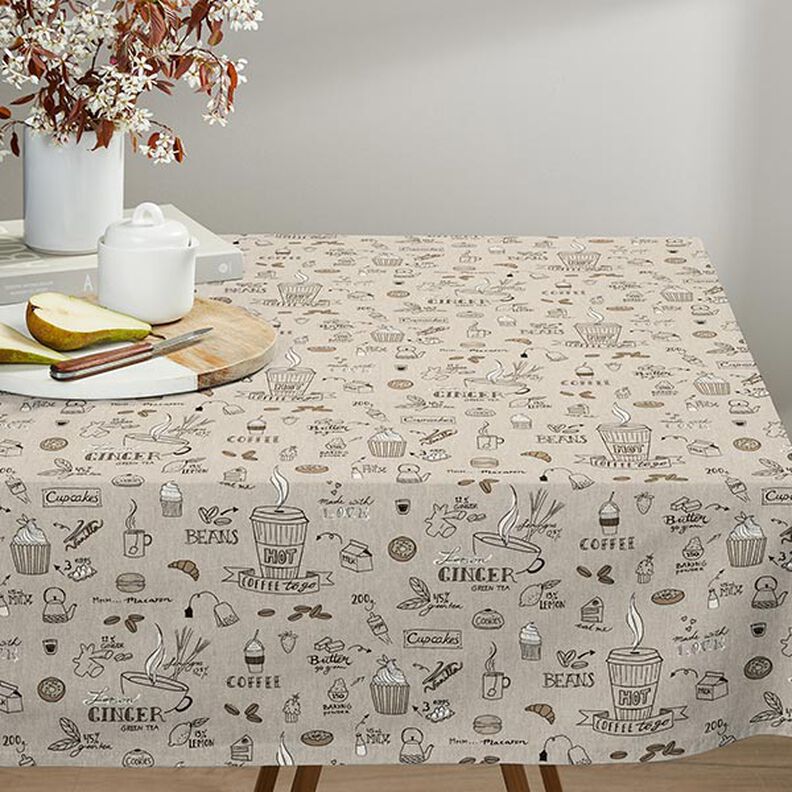 Dekostoff Halbpanama Kaffee Tee & Kuchen – natur,  image number 6