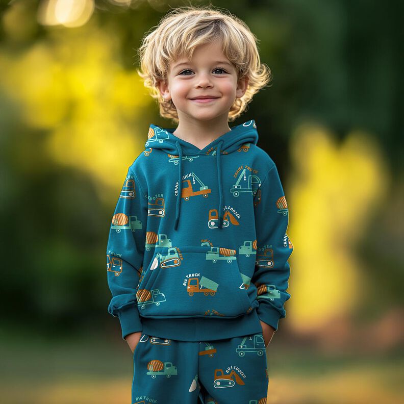 Sweatshirt angeraut Baufahrzeuge | Poppy Fabrics – ozeanblau/eukalyptus,  image number 5