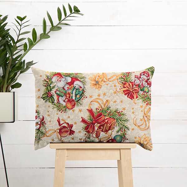 Dekostoff Gobelin Weihnachtskränze – natur | Reststück 50cm