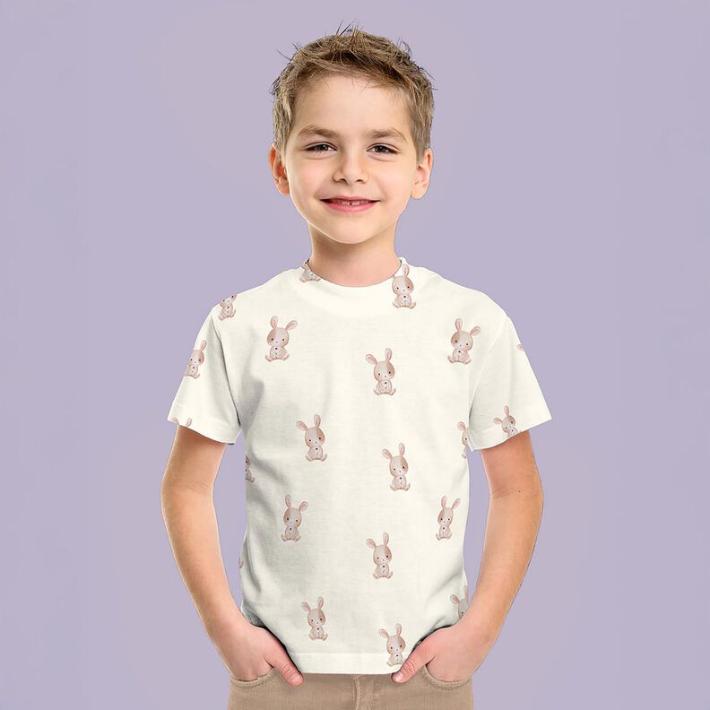 GOTS Baumwolljersey Hase mit Blume Digitaldruck – elfenbein, image number 7
