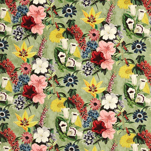 Dekosamt Vintage Blüten – grün/altrosa | Reststück 50cm