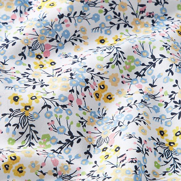 Baumwollbatist Blumenwiese – weiss/hellblau | Reststück 50cm