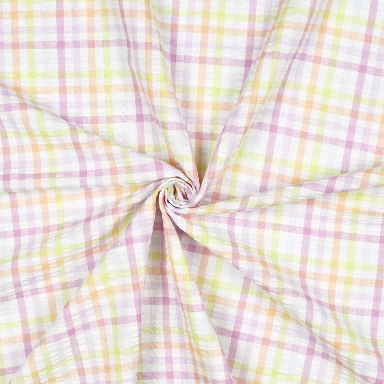 Seersucker Baumwoll-Mix buntes Karo – weiss/pastellviolett,  image number 3