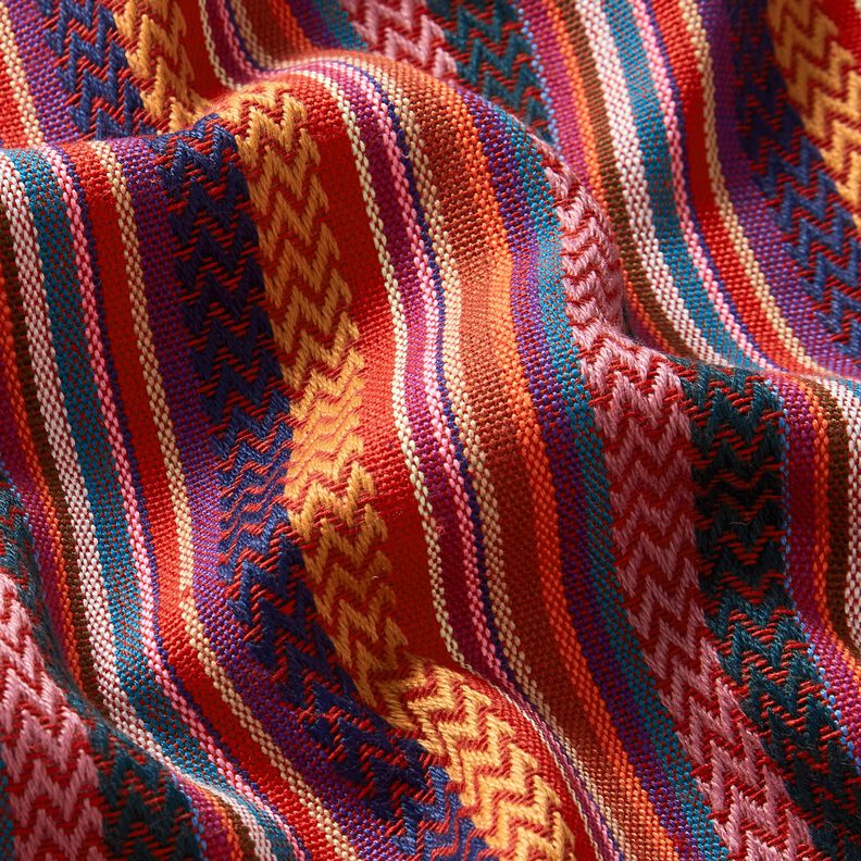 Dekostoff Jacquard Chevron-Streifen – karminrot/grün,  image number 2