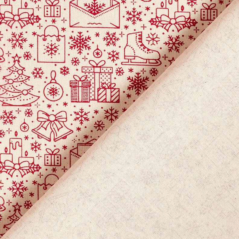Baumwollstoff Cretonne grafische Weihnachtsmotive – natur/karminrot, image number 4