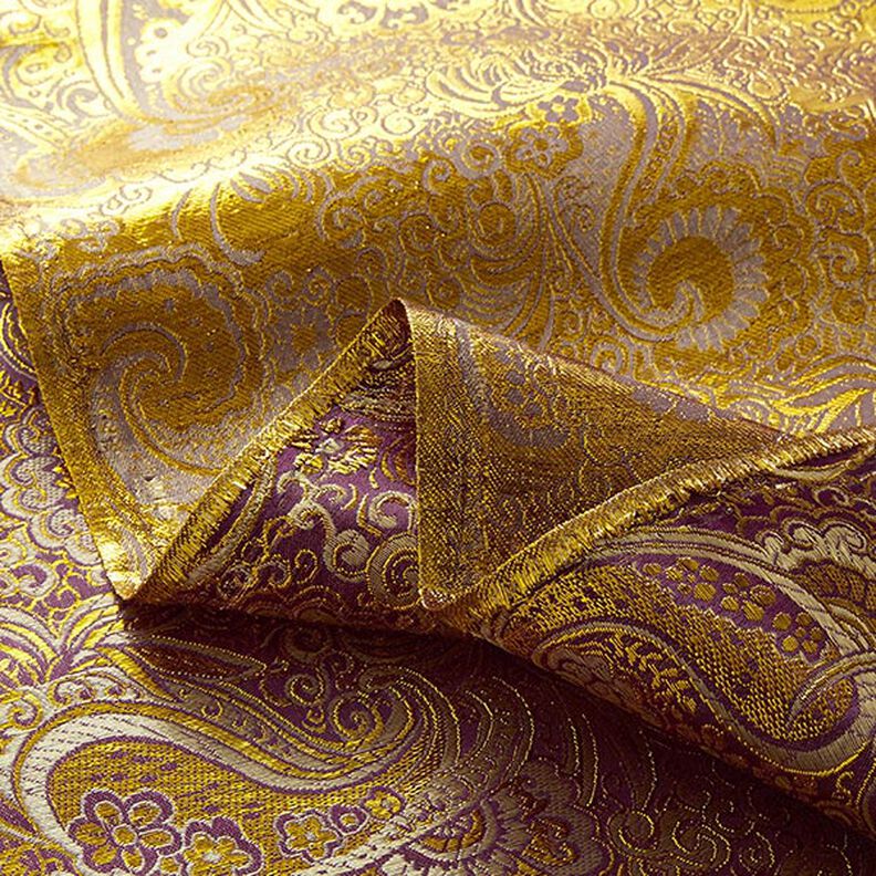 Bekleidungsjacquard Metallic Paisley – lila/gold,  image number 3