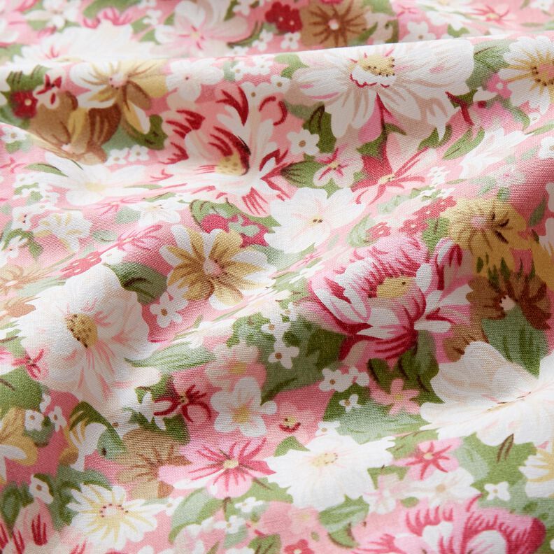 Baumwollpopeline romantische Blumen – rosa/beige,  image number 2